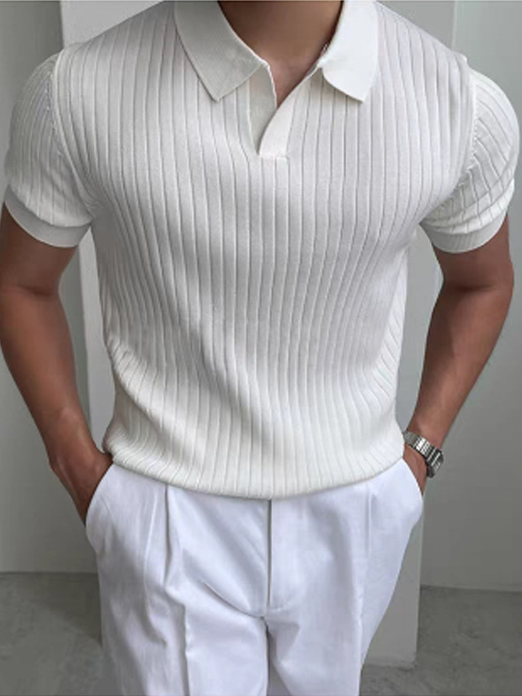 Men's Knit Polo Shirt, Striped Short-Sleeve