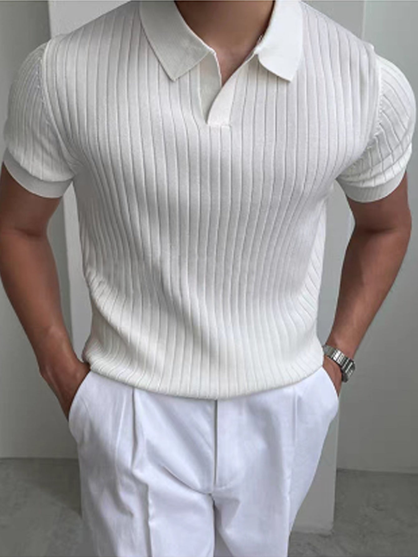 Men's Knit Polo Shirt, Striped Short-Sleeve