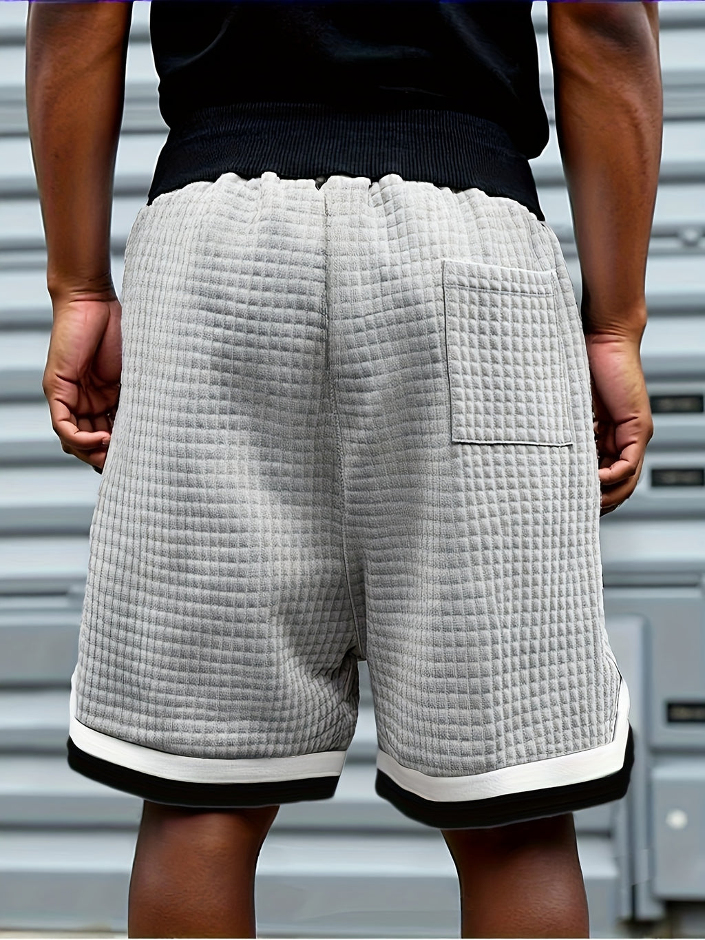 Men's Waffle Knit Shorts, Striped, Drawstring with Pockets