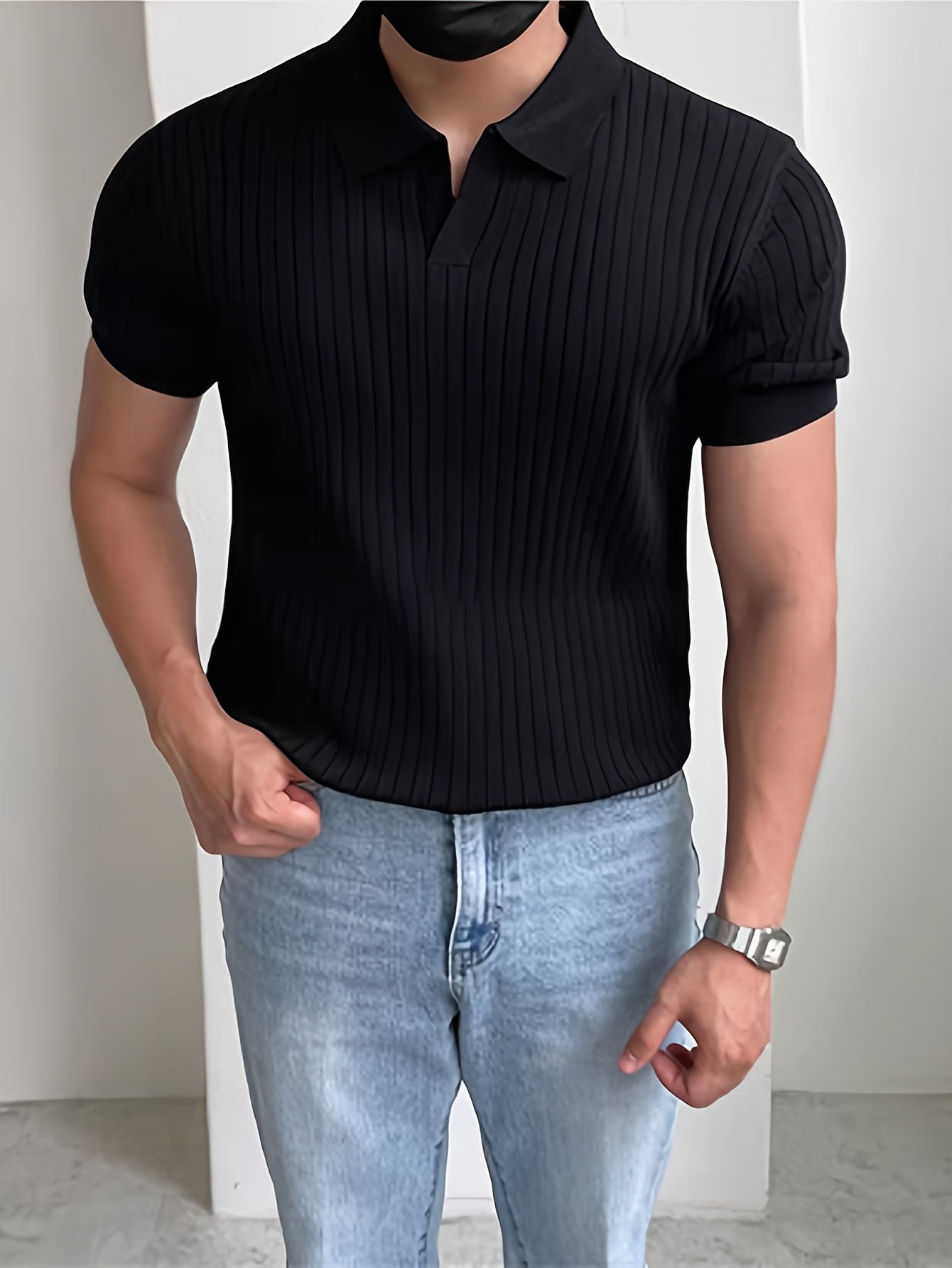 Men's Knit Polo Shirt, Striped Short-Sleeve
