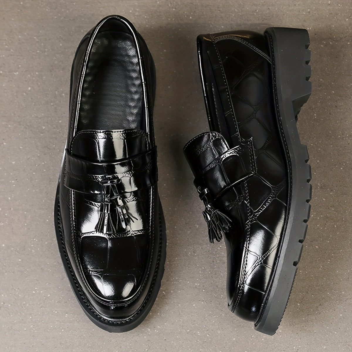 Men's Tassel Thick-Sole Dress Loafers, Round-Toe
