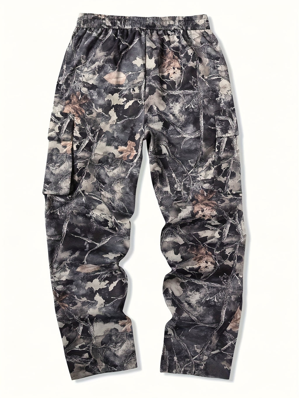 Men's Camo Cargo Pants, Flap Pockets, Drawstring Waist