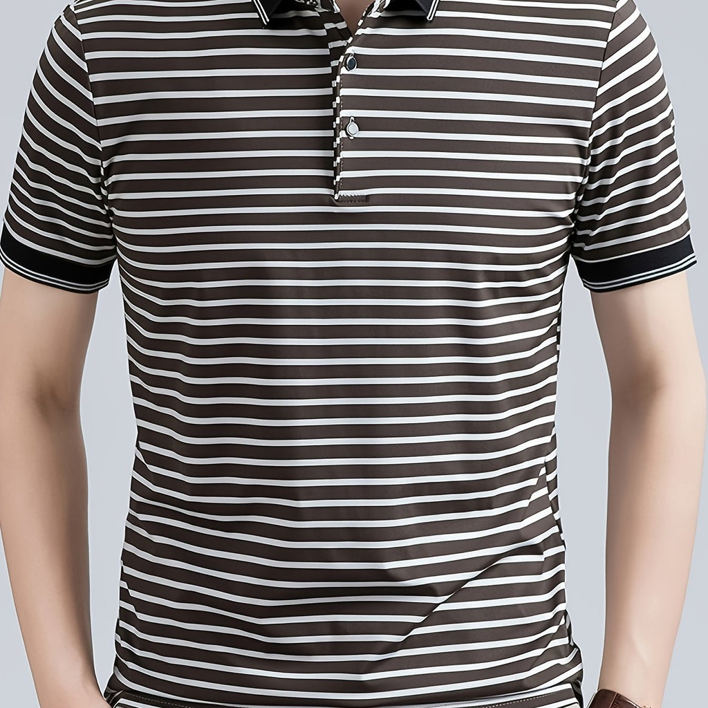 Men's Striped Polo Shirt, Short-Sleeve Lapel Collar