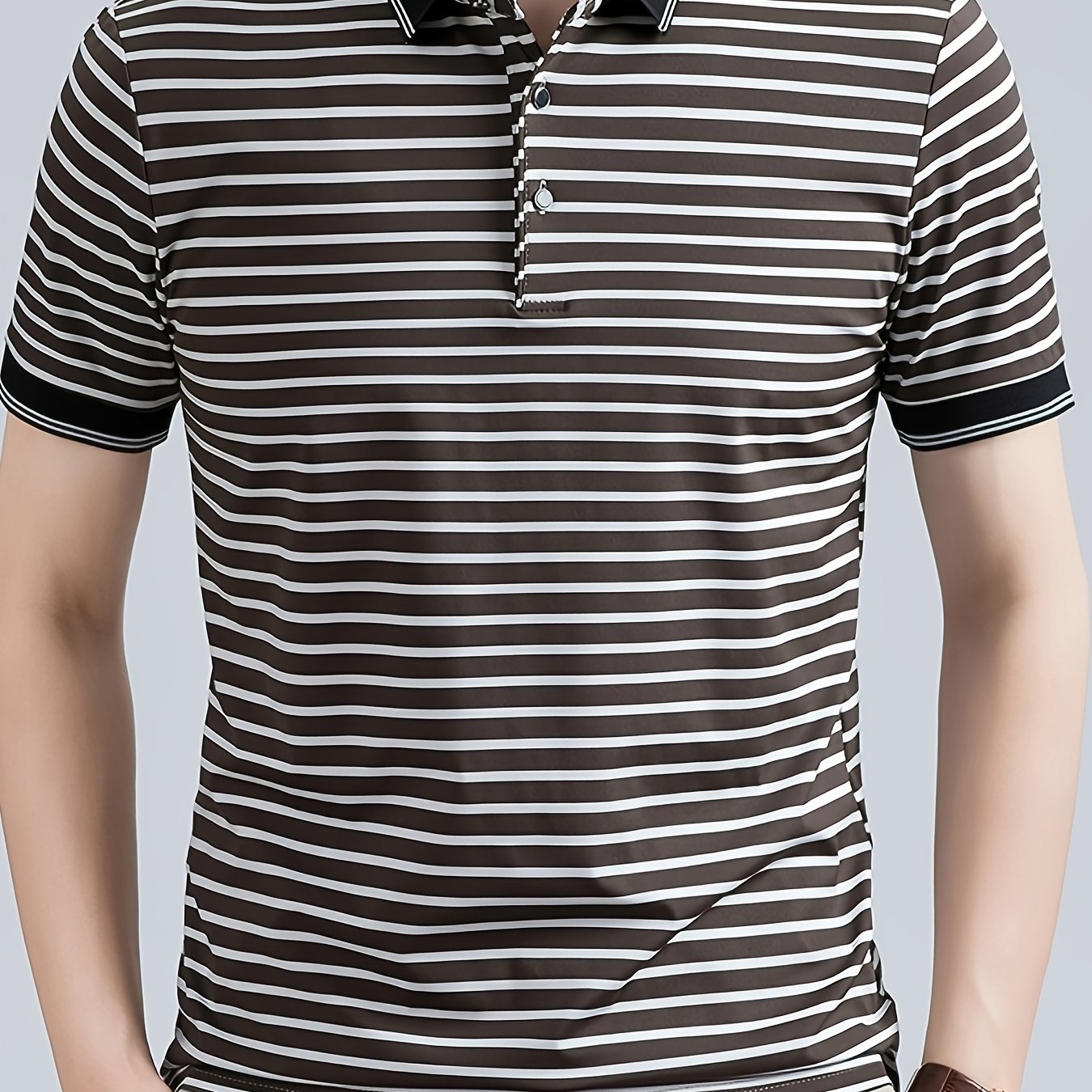 Men's Striped Polo Shirt, Short-Sleeve Lapel Collar