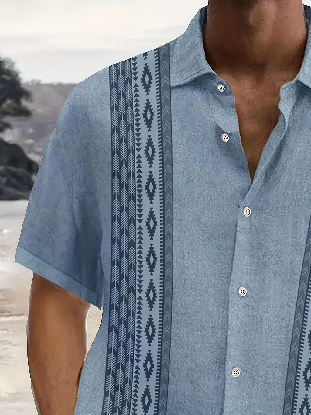Men's Hawaiian Shirt, Geometric Print, Lapel