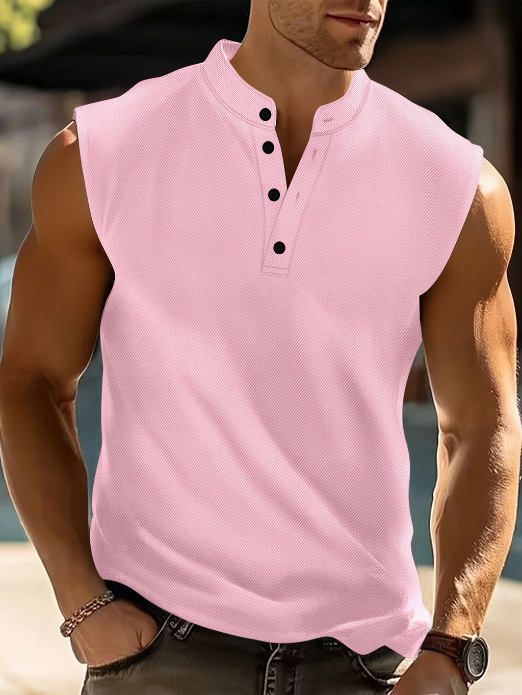 Men's Sleeveless Polo Shirt, Button Collar