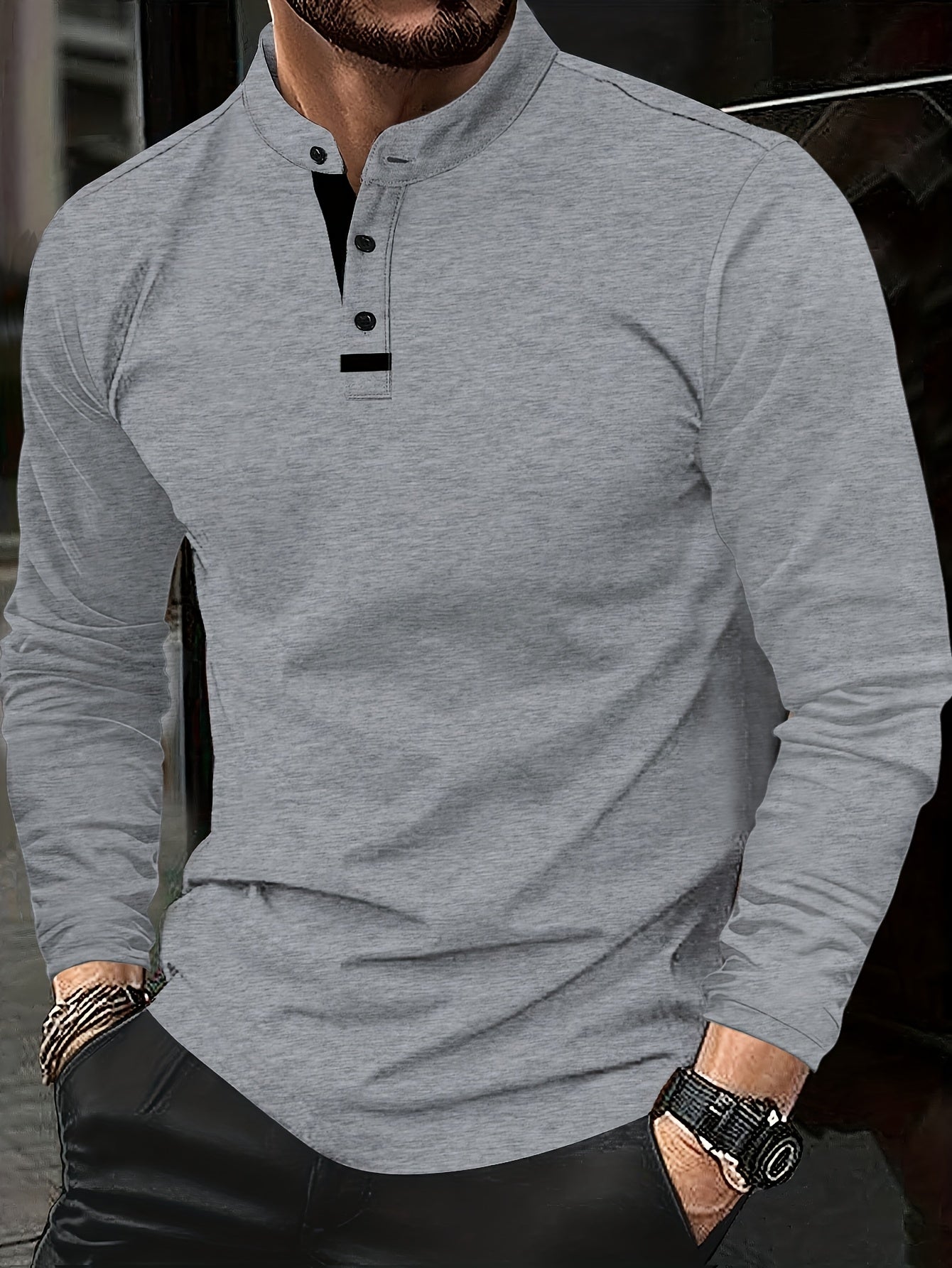 Men's Long-Sleeve Polo Shirt, Button-Up, Casual
