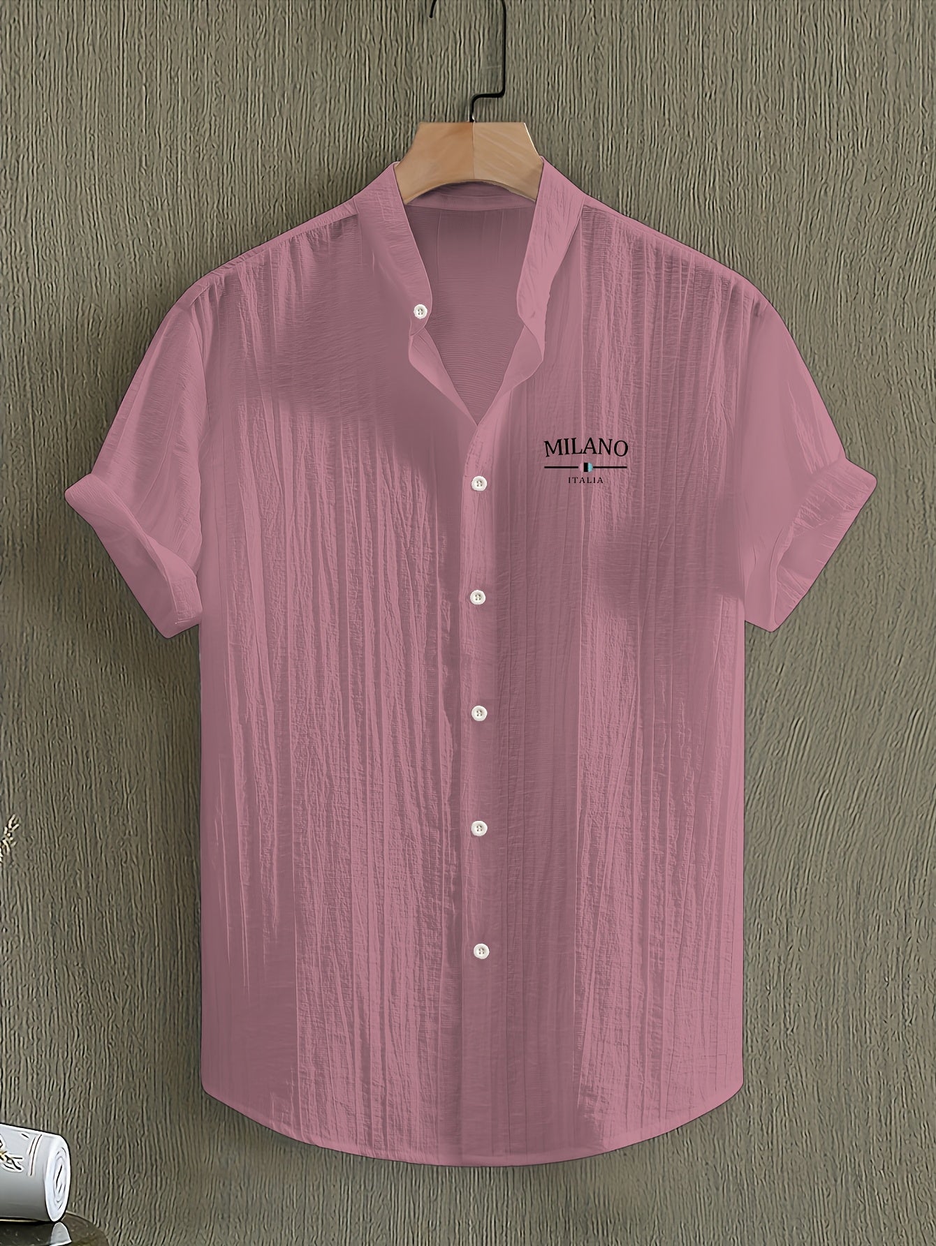 Men's Short-Sleeve Shirt, Print, Stand-Up Collar
