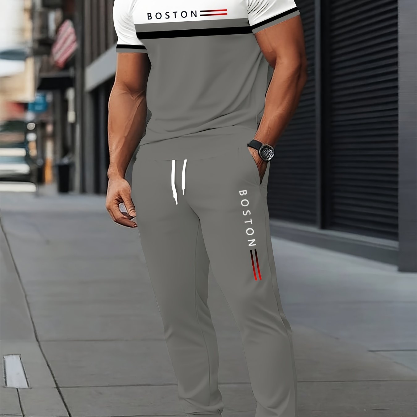 Men's Printed T-Shirt & Pants Set, Casual