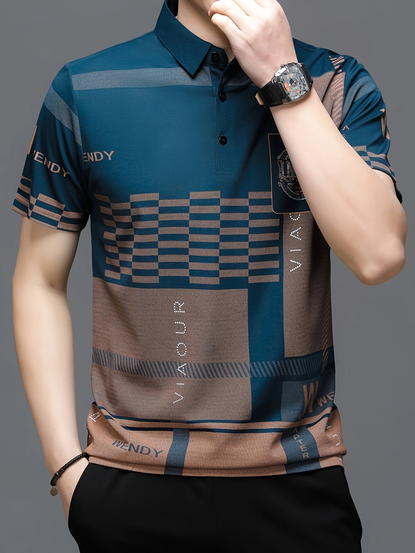 Men's Golf Polo Shirt, Plaid, Moisture-Wicking Quick-Dry