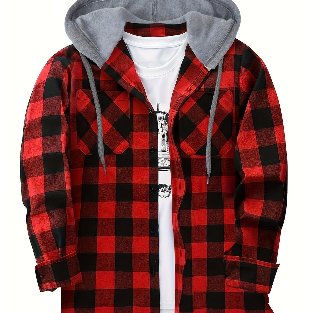 Men's Hooded Plaid Shirt, Long-Sleeve