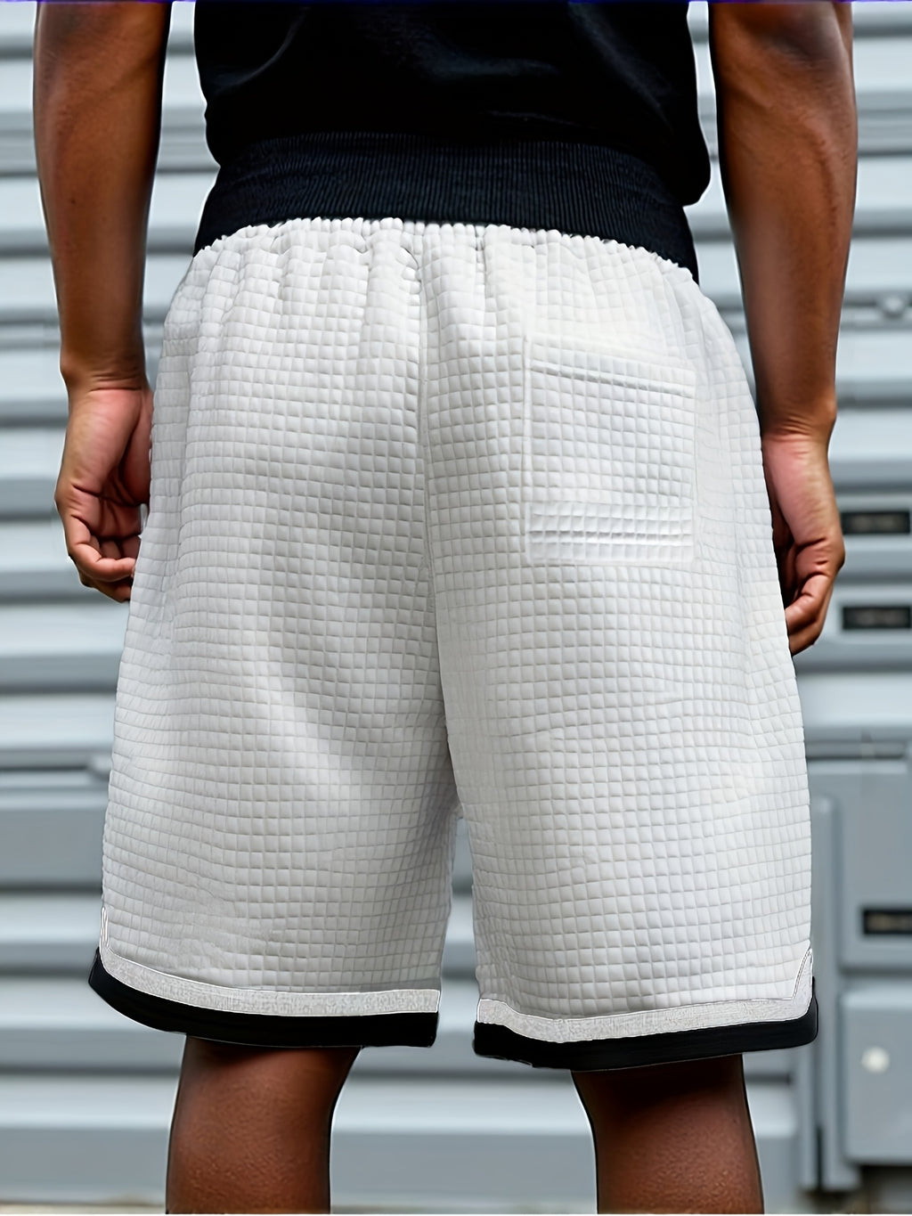 Men's Waffle Knit Shorts, Striped, Drawstring with Pockets