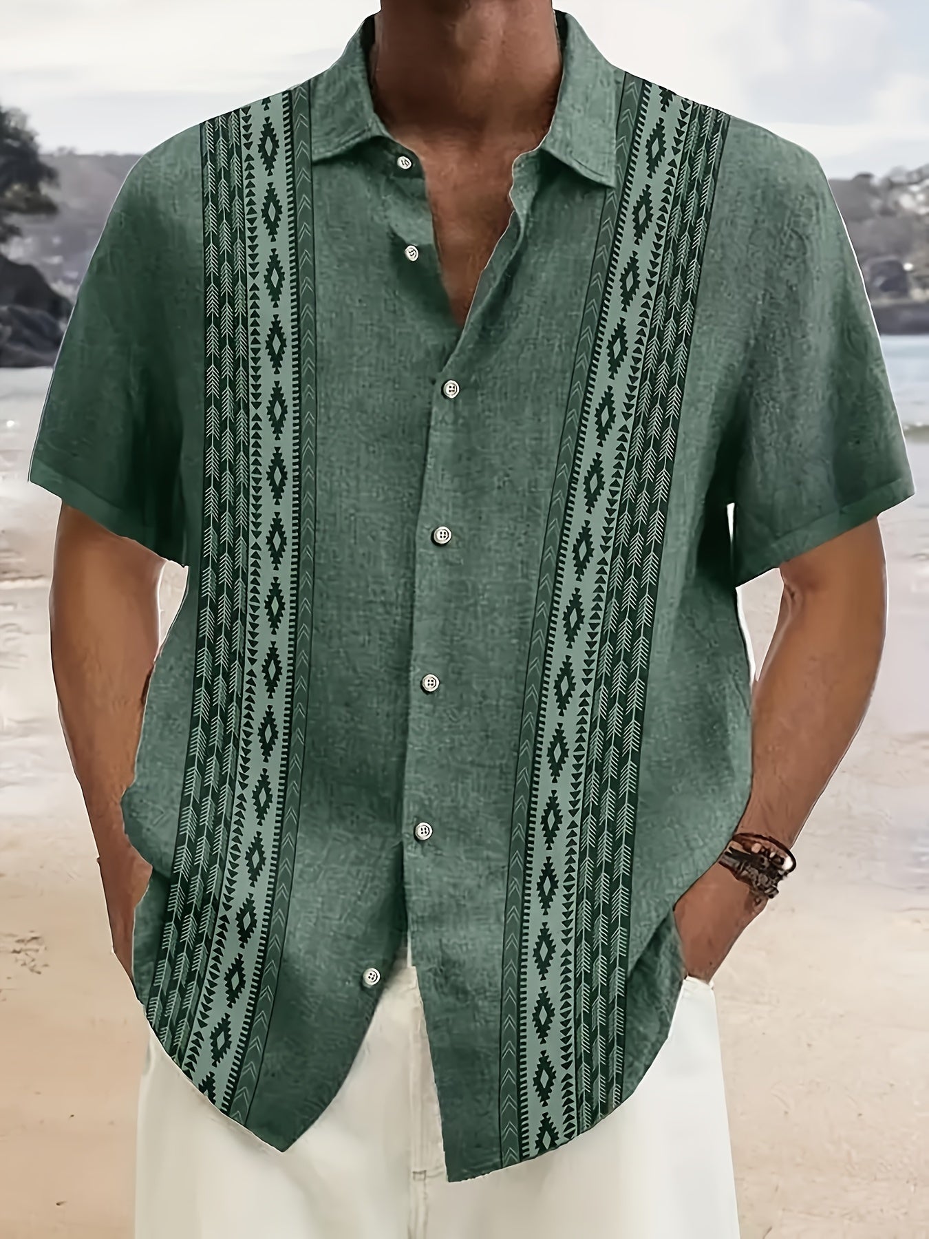 Men's Hawaiian Shirt, Geometric Print, Lapel