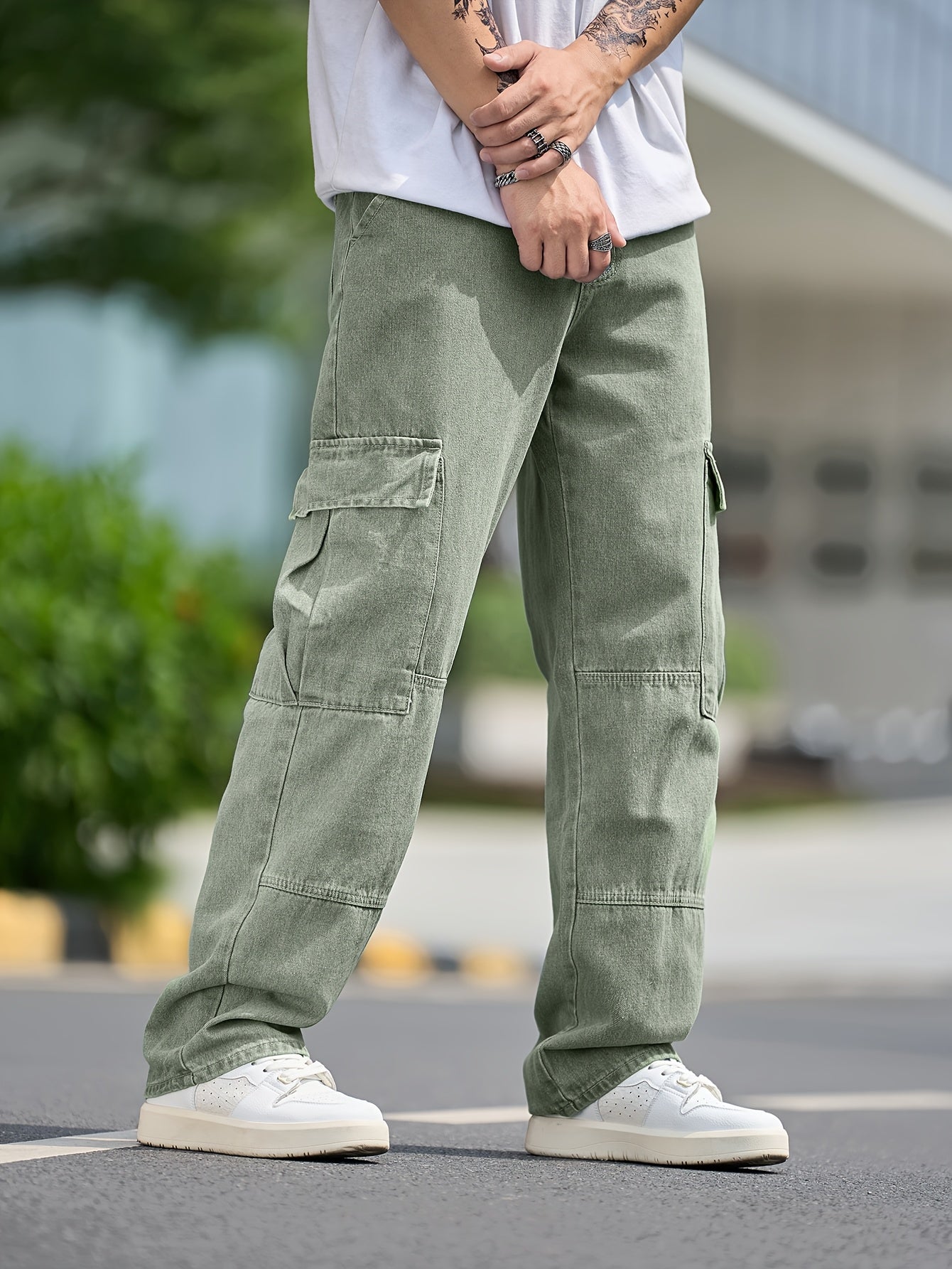 Men's Cargo Jeans, Loose Straight-Leg, Washed Denim