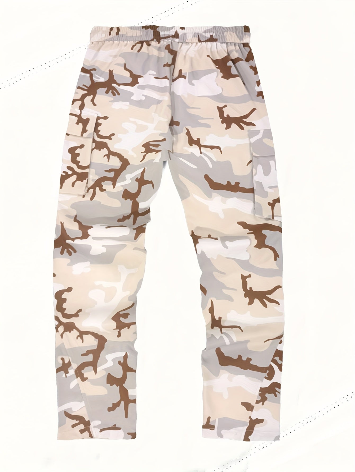 Men's Camo Cargo Pants, Flap Pockets, Drawstring Waist
