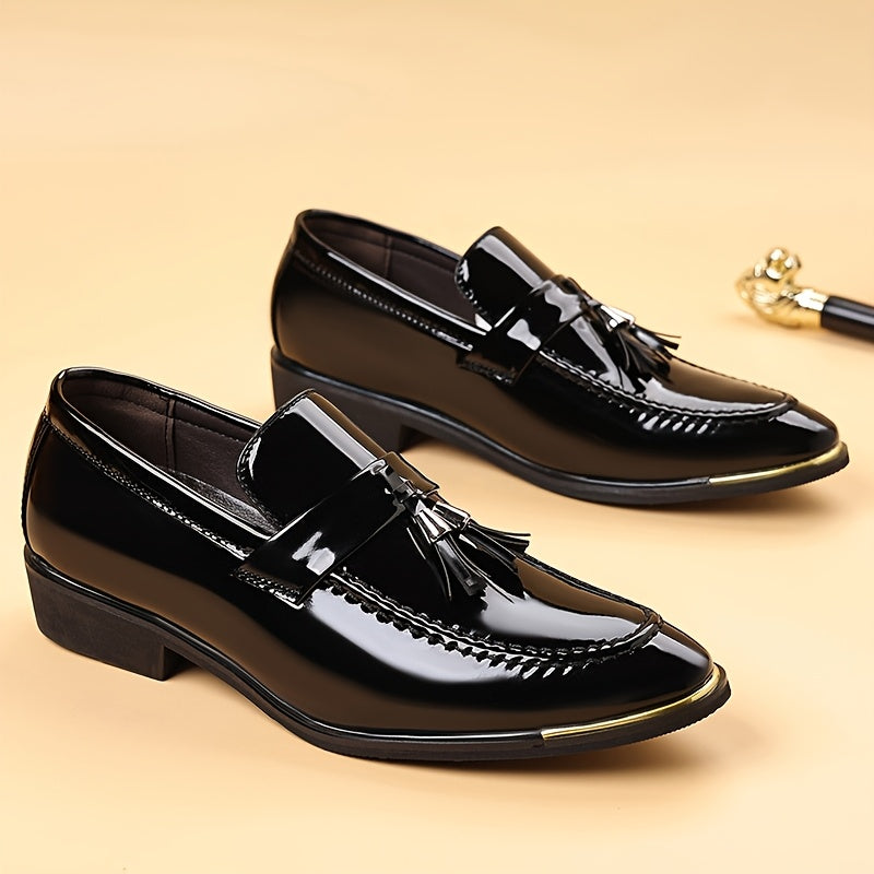 Men's Pointed-Toe Dress Loafers, British Style Black