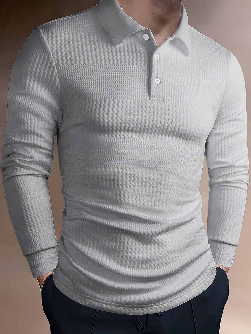 Men's Long-Sleeve Polo Shirt, Jacquard, Slim Fit