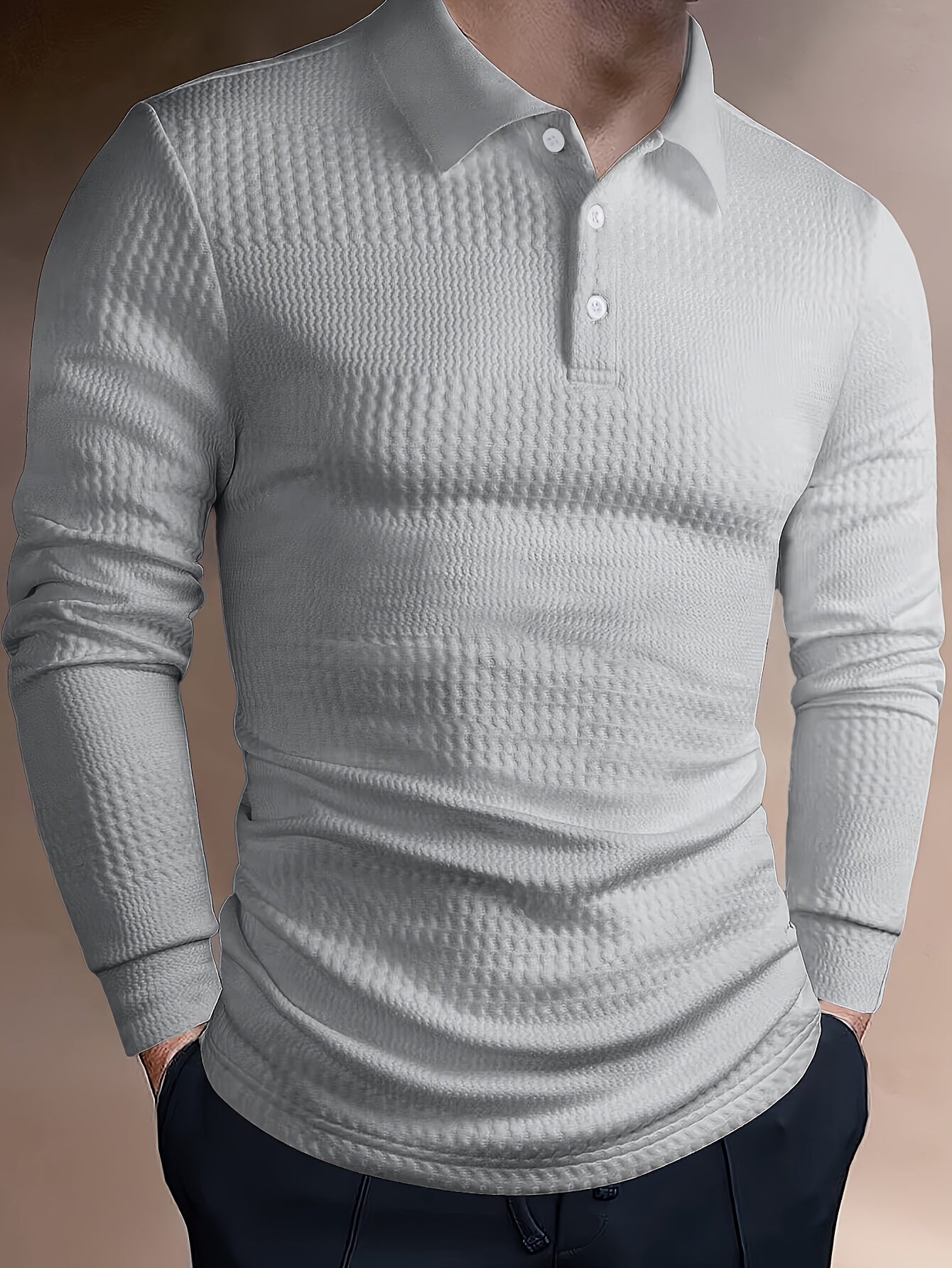 Men's Long-Sleeve Polo Shirt, Jacquard, Slim Fit
