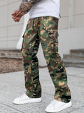 Men's Flare-Leg Cargo Pants, Printed, Elastic Waist