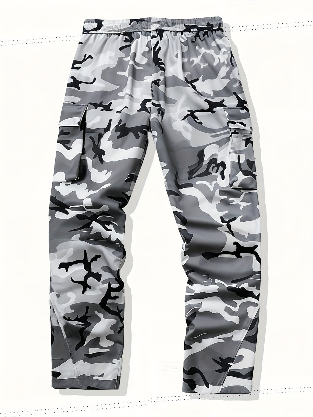 Men's Camo Cargo Pants, Flap Pockets, Drawstring Waist
