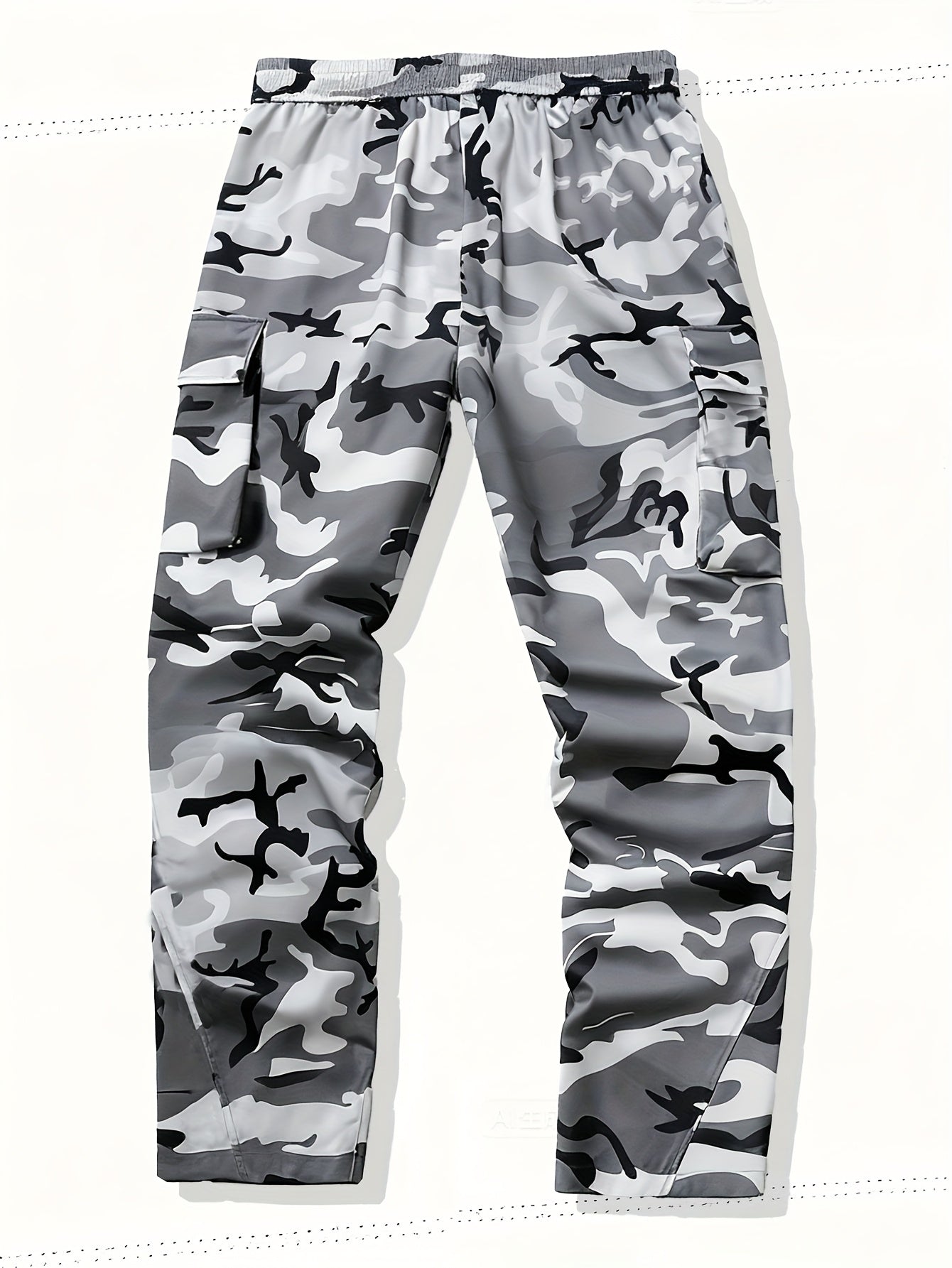 Men's Camo Cargo Pants, Flap Pockets, Drawstring Waist