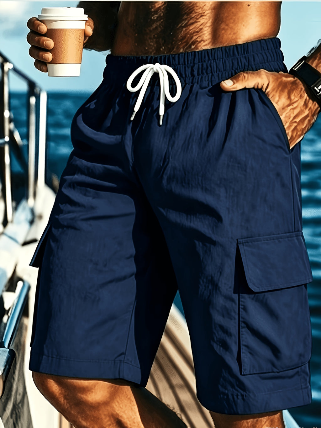 Men's Lightweight Casual Shorts, Elastic Waist Drawstring