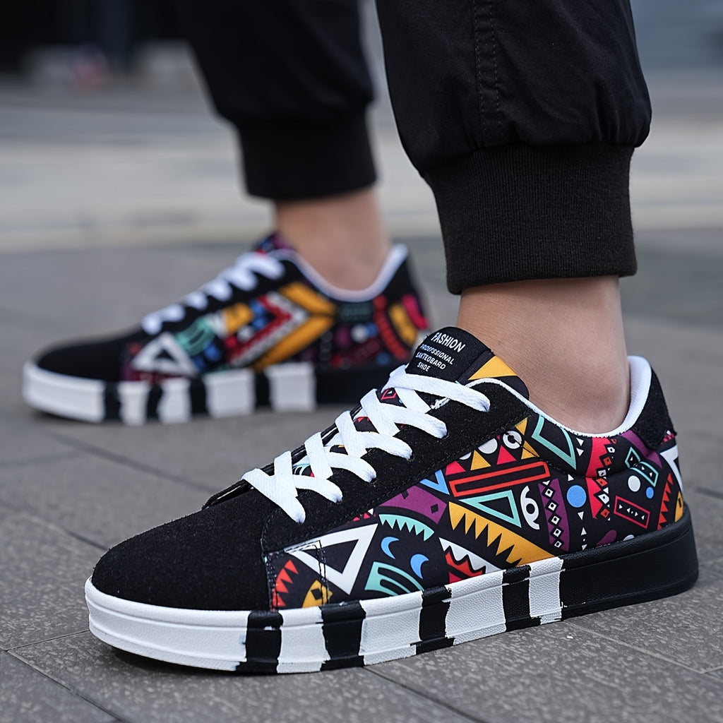 Men's Low-Top Skate Shoes, Geometric Print