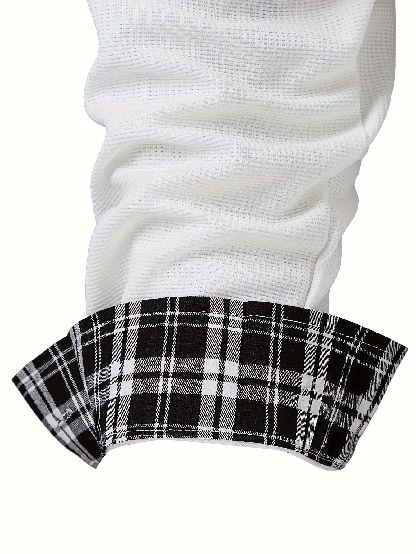 Men's Waffle-Knit Plaid Shirt, Patchwork, Long-Sleeve