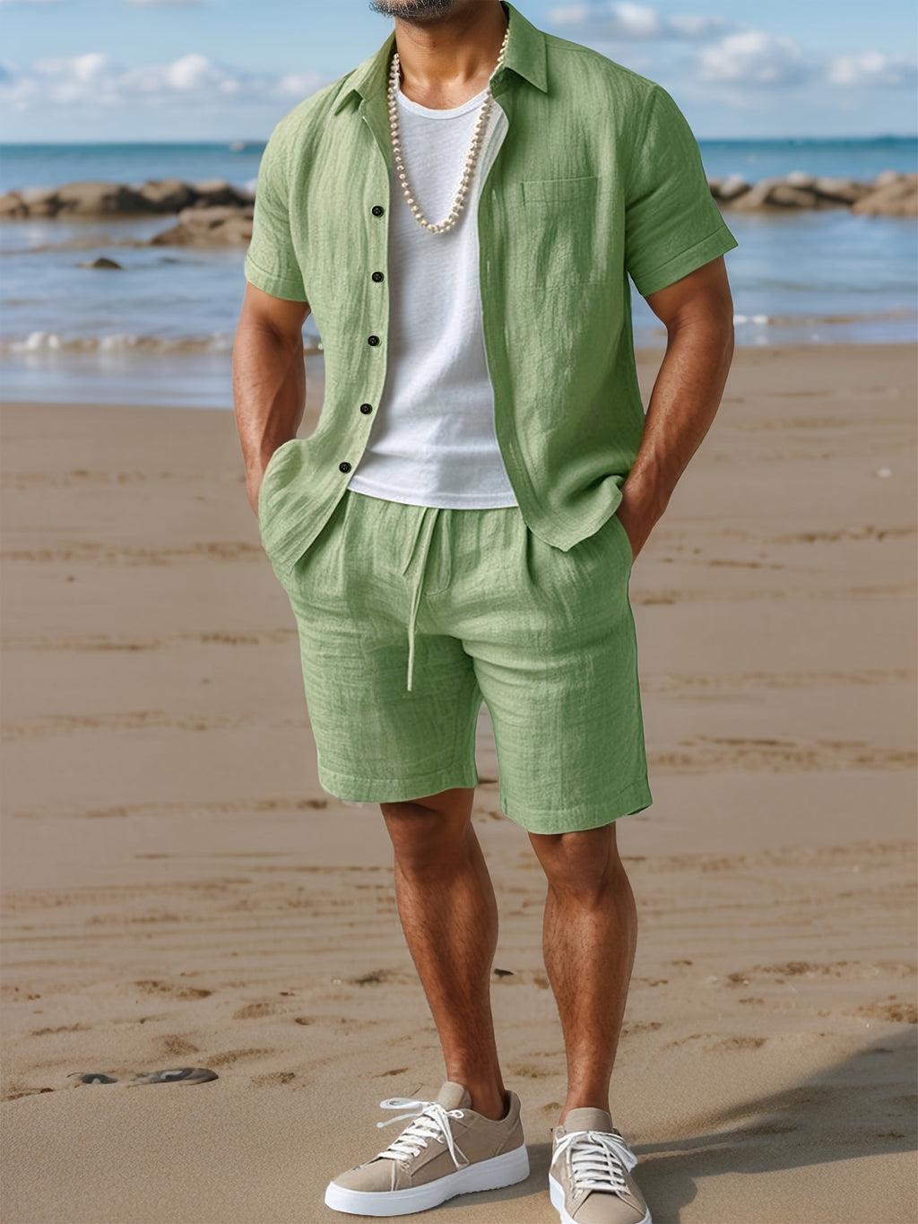 Men's Woven Shirt & Shorts Set, Quick-Dry
