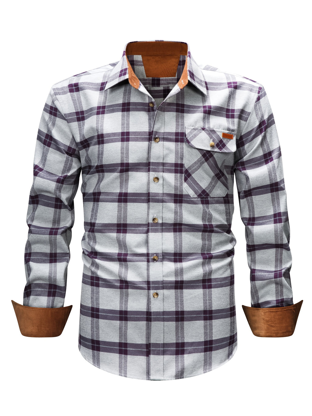 Men's Brushed Plaid Shirt, Dual-Tone, Long-Sleeve