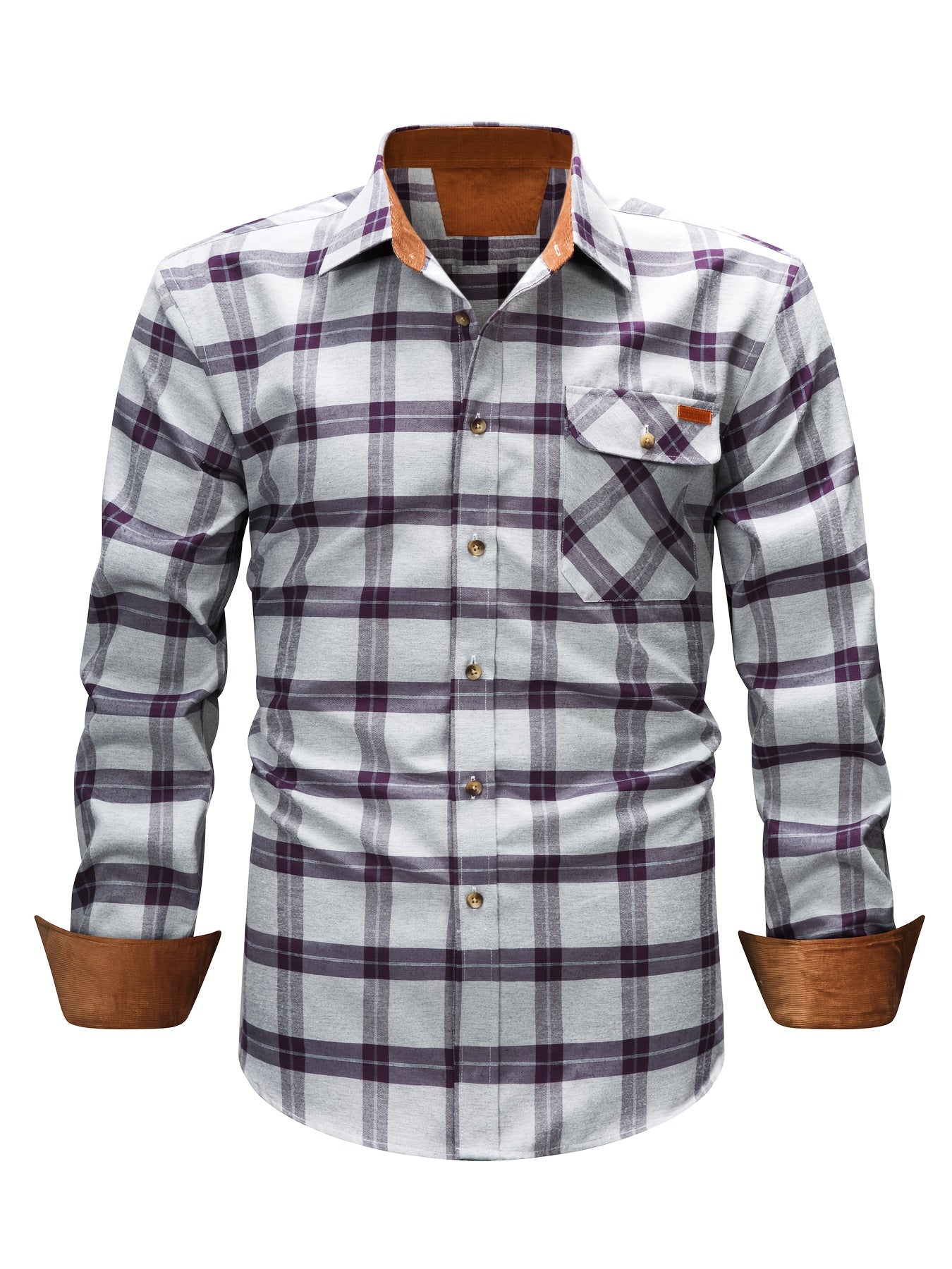 Men's Brushed Plaid Shirt, Dual-Tone, Long-Sleeve