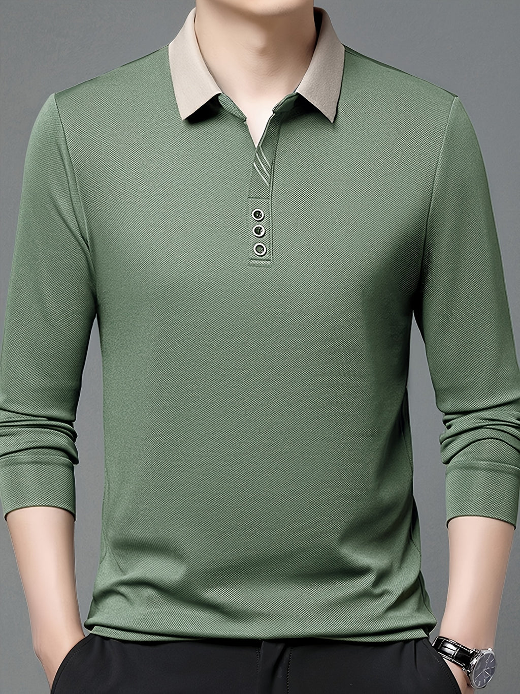 Men's Long-Sleeve Shirt, Button Detail, Casual
