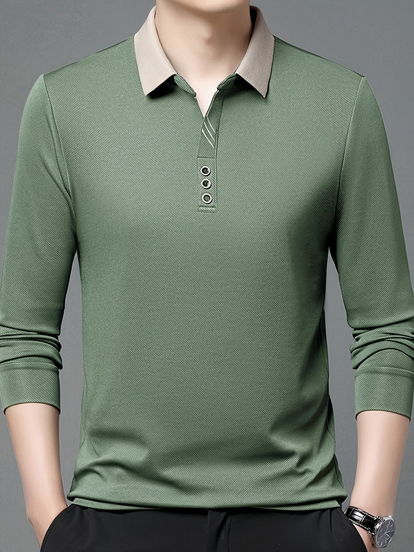 Men's Long-Sleeve Shirt, Button Detail, Casual
