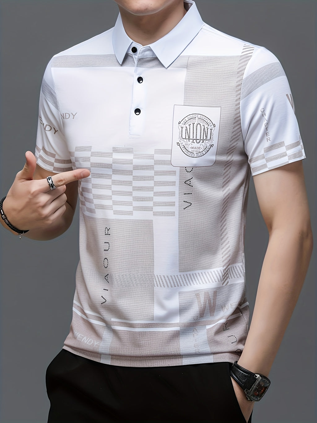 Men's Golf Polo Shirt, Plaid, Moisture-Wicking Quick-Dry