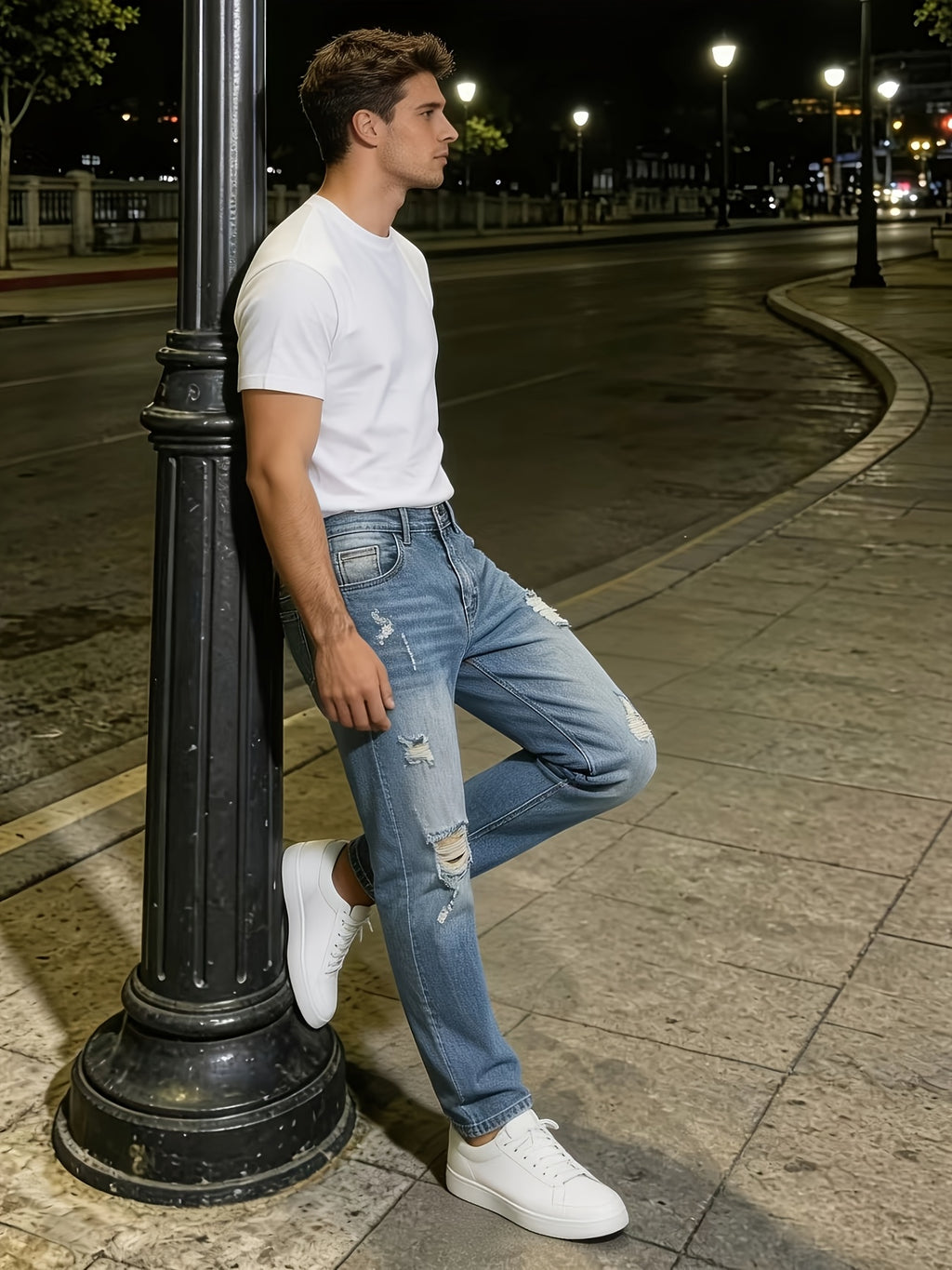 Men's Jeans, Light Wash, Ripped Slim Fit