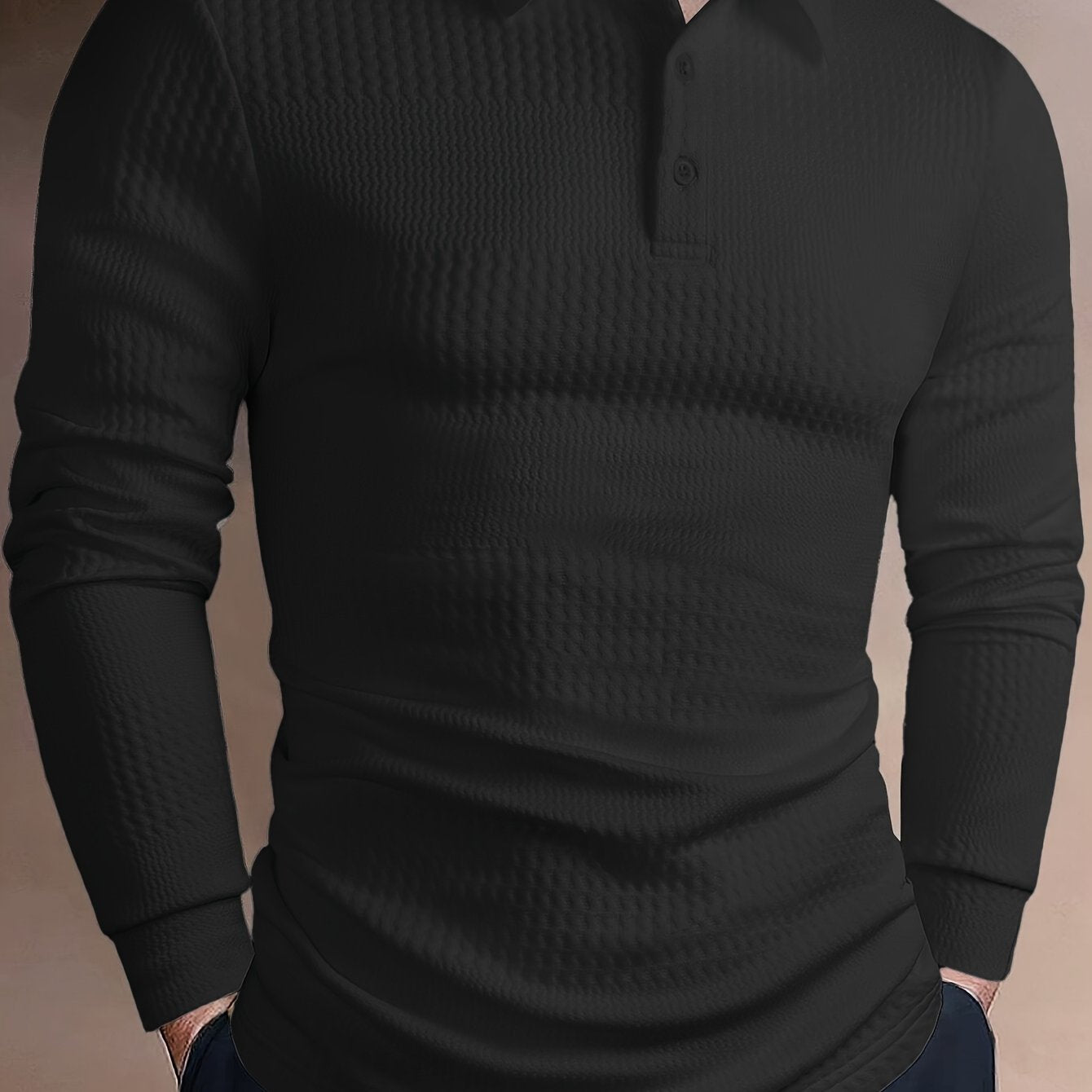 Men's Long-Sleeve Polo Shirt, Jacquard, Slim Fit