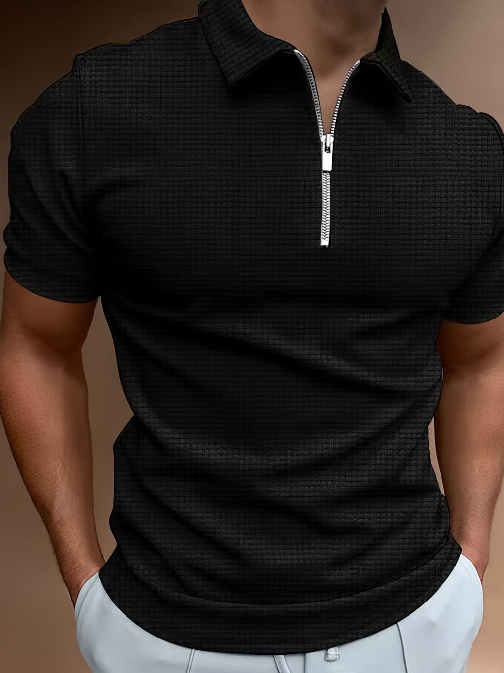 Men's Short-Sleeve Shirt, Zip Collar, Casual