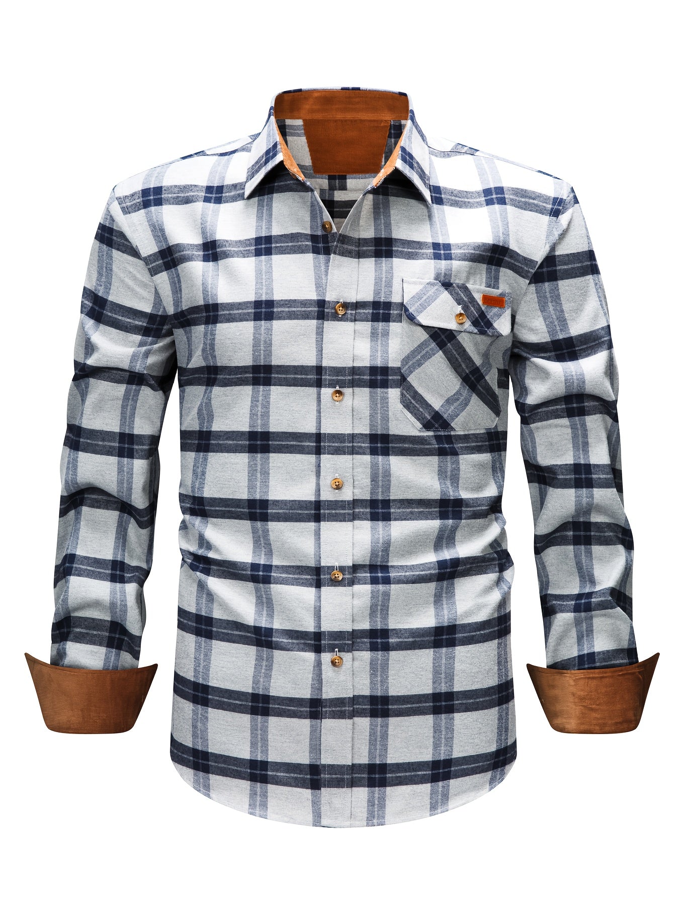 Men's Brushed Plaid Shirt, Dual-Tone, Long-Sleeve