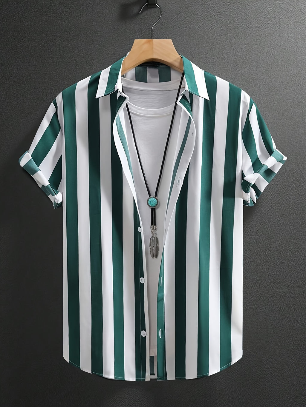 Men's Striped Button-Up Shirt, Casual Breathable