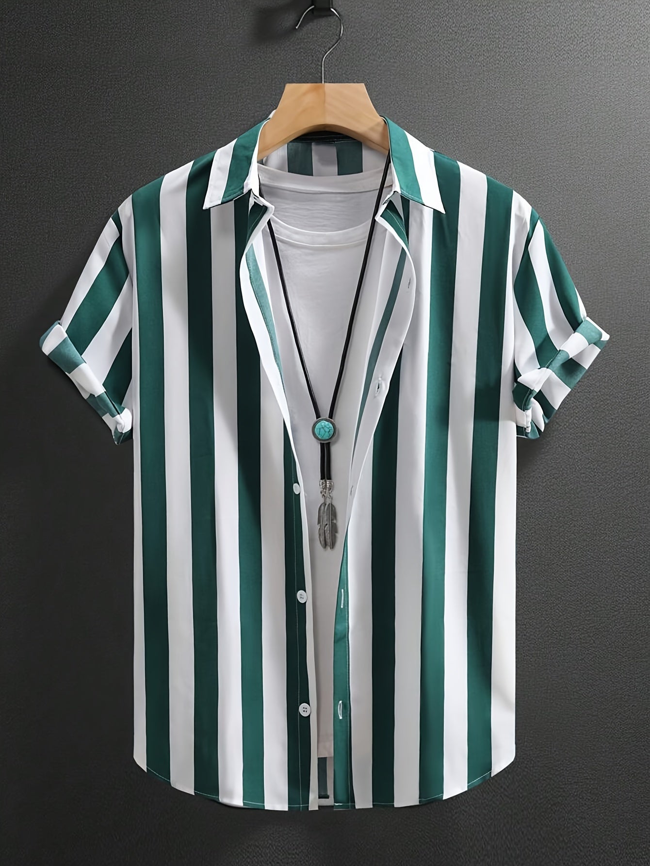 Men's Striped Button-Up Shirt, Casual Breathable