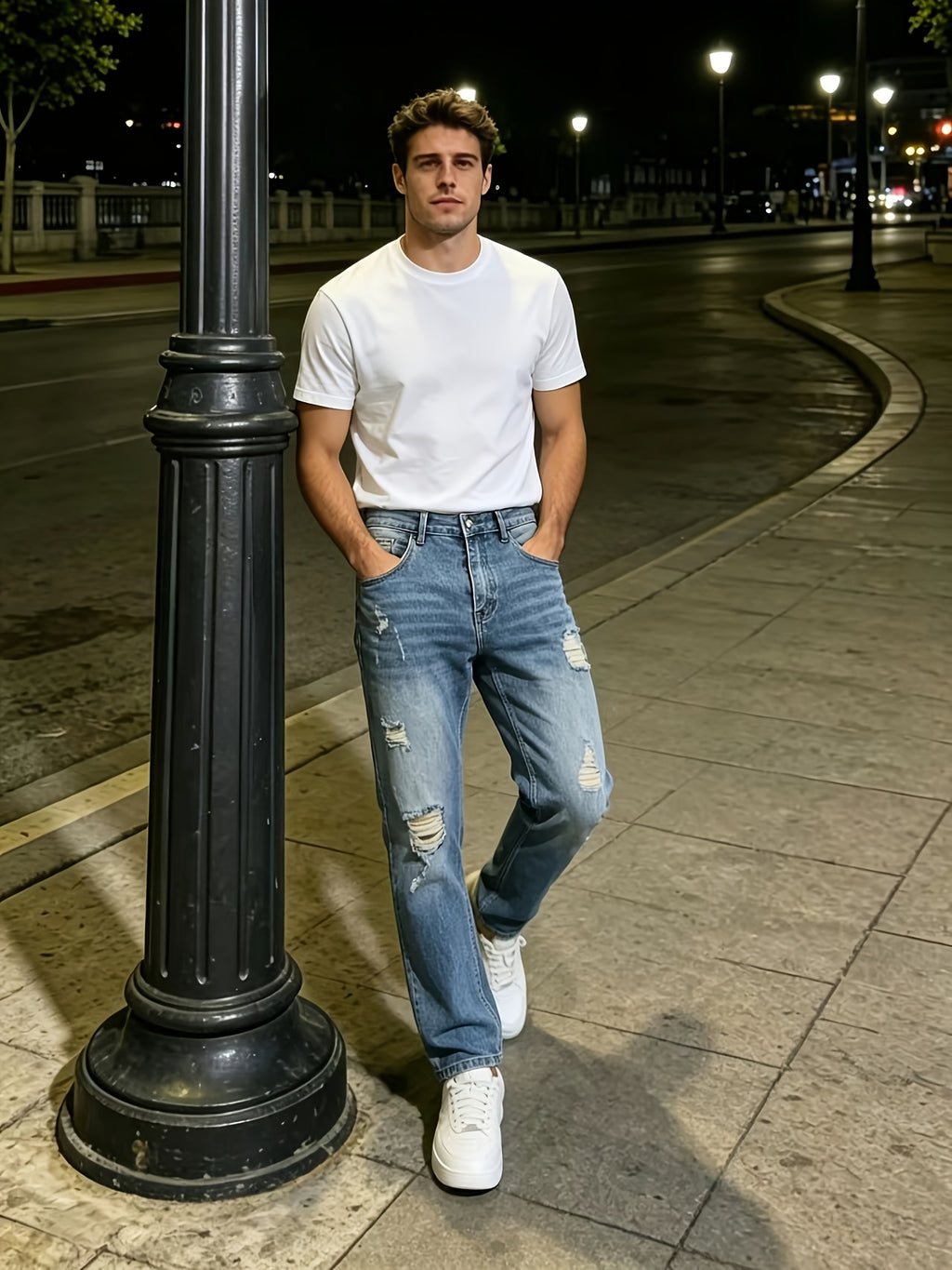 Men's Jeans, Light Wash, Ripped Slim Fit