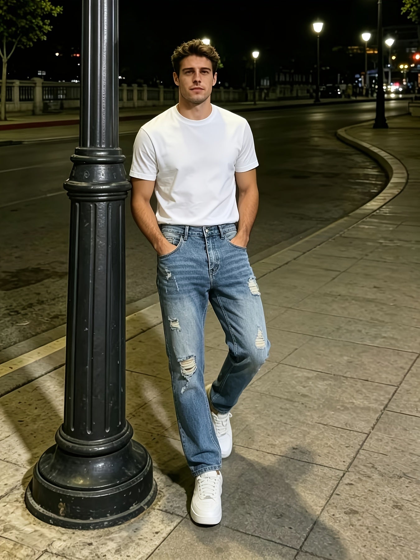 Men's Jeans, Light Wash, Ripped Slim Fit