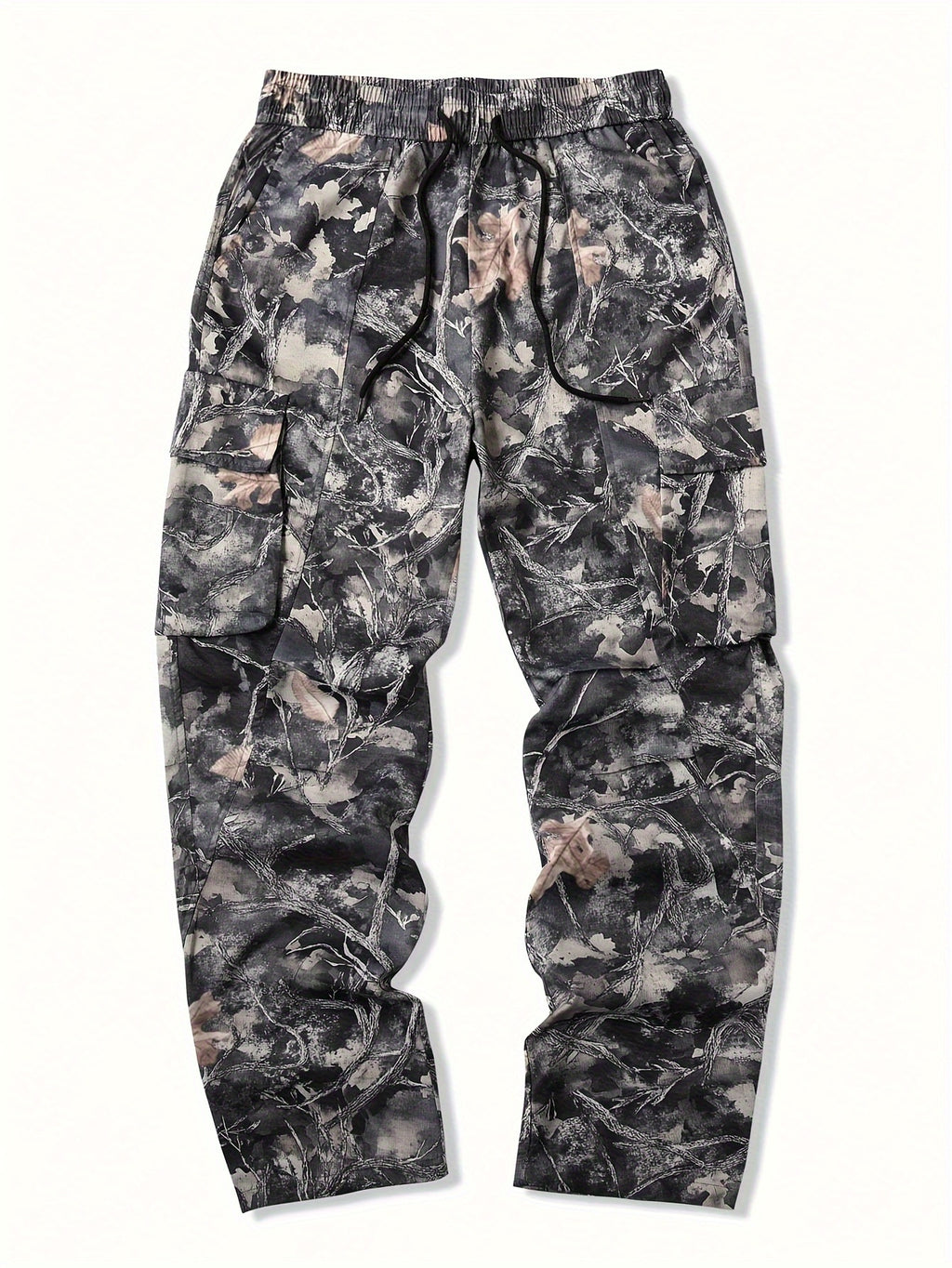 Men's Camo Cargo Pants, Flap Pockets, Drawstring Waist