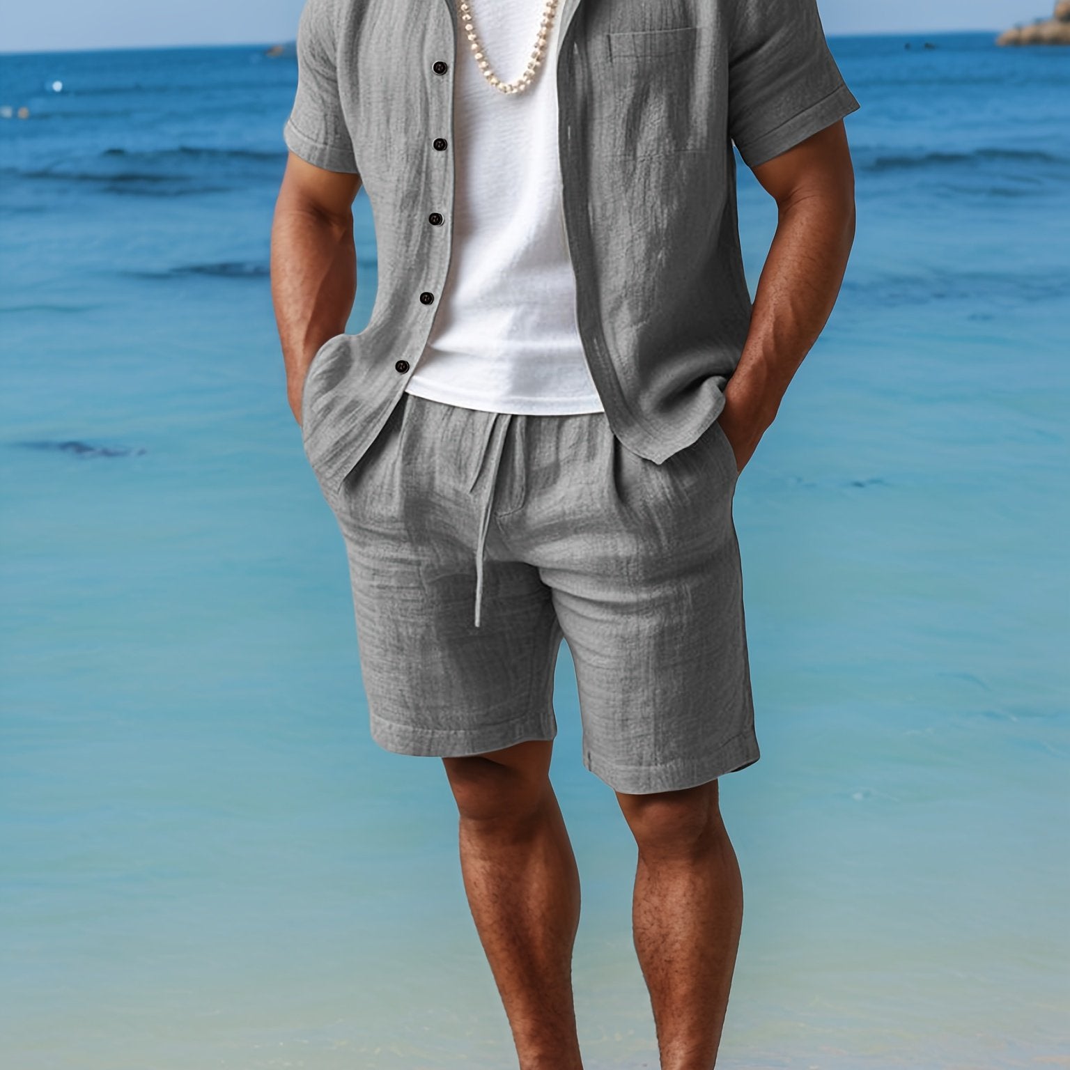 Men's Woven Shirt & Shorts Set, Quick-Dry