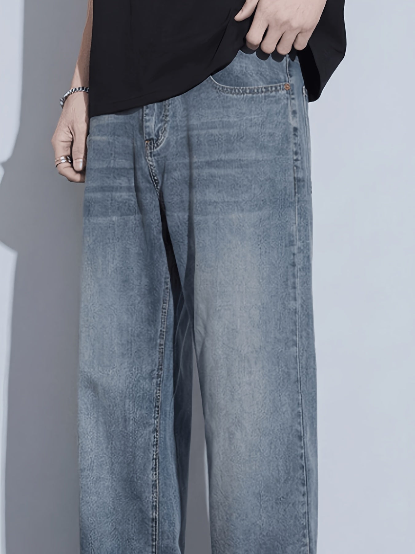 Men's Tencel Trousers, Faux-Denim, Straight Stretch