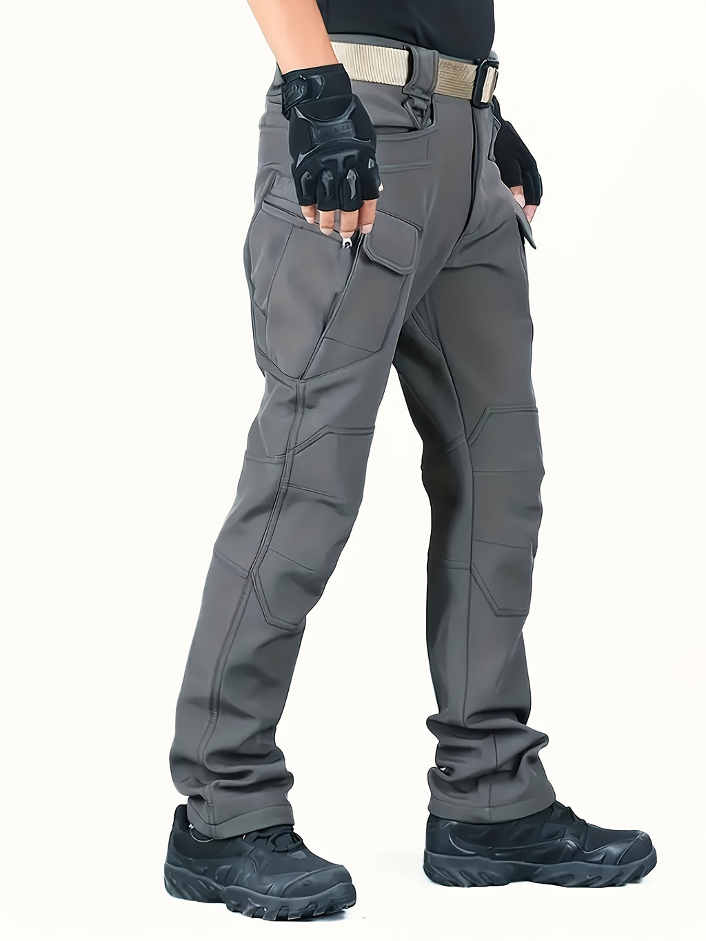 Men's Fleece-Lined Work Trousers, Softshell, Zippered Pockets
