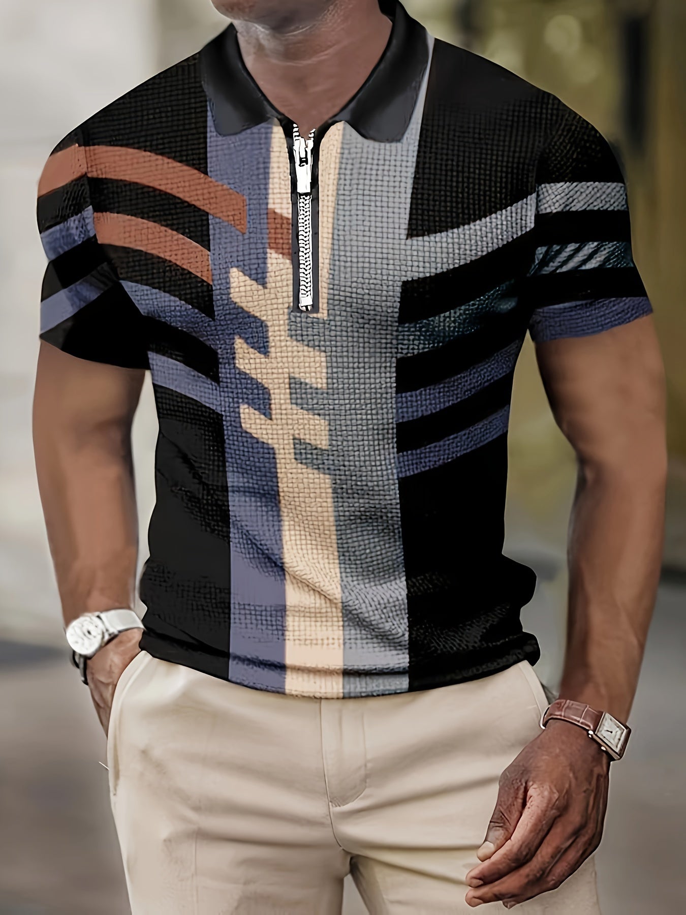 Men's Short-Sleeve Shirt, Striped, Button-Up Casual