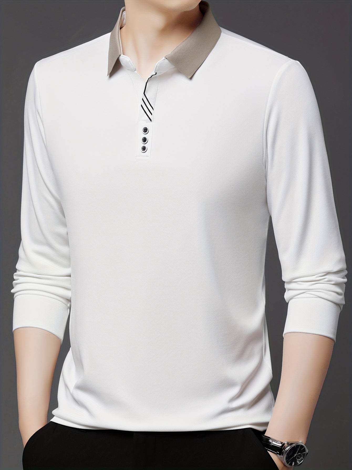 Men's Long-Sleeve Polo Shirt, Lapel Collar, Lightweight