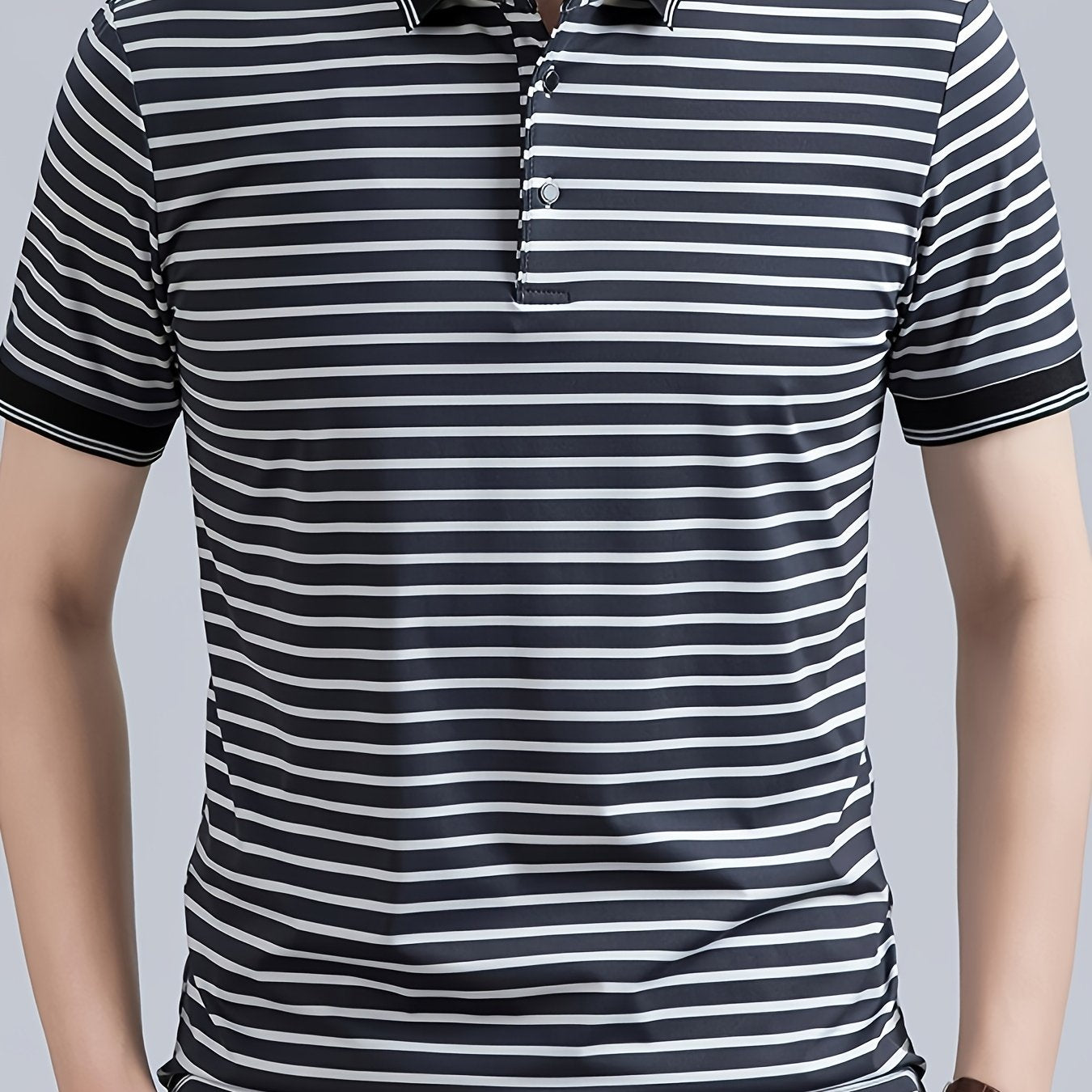 Men's Striped Polo Shirt, Short-Sleeve Lapel Collar