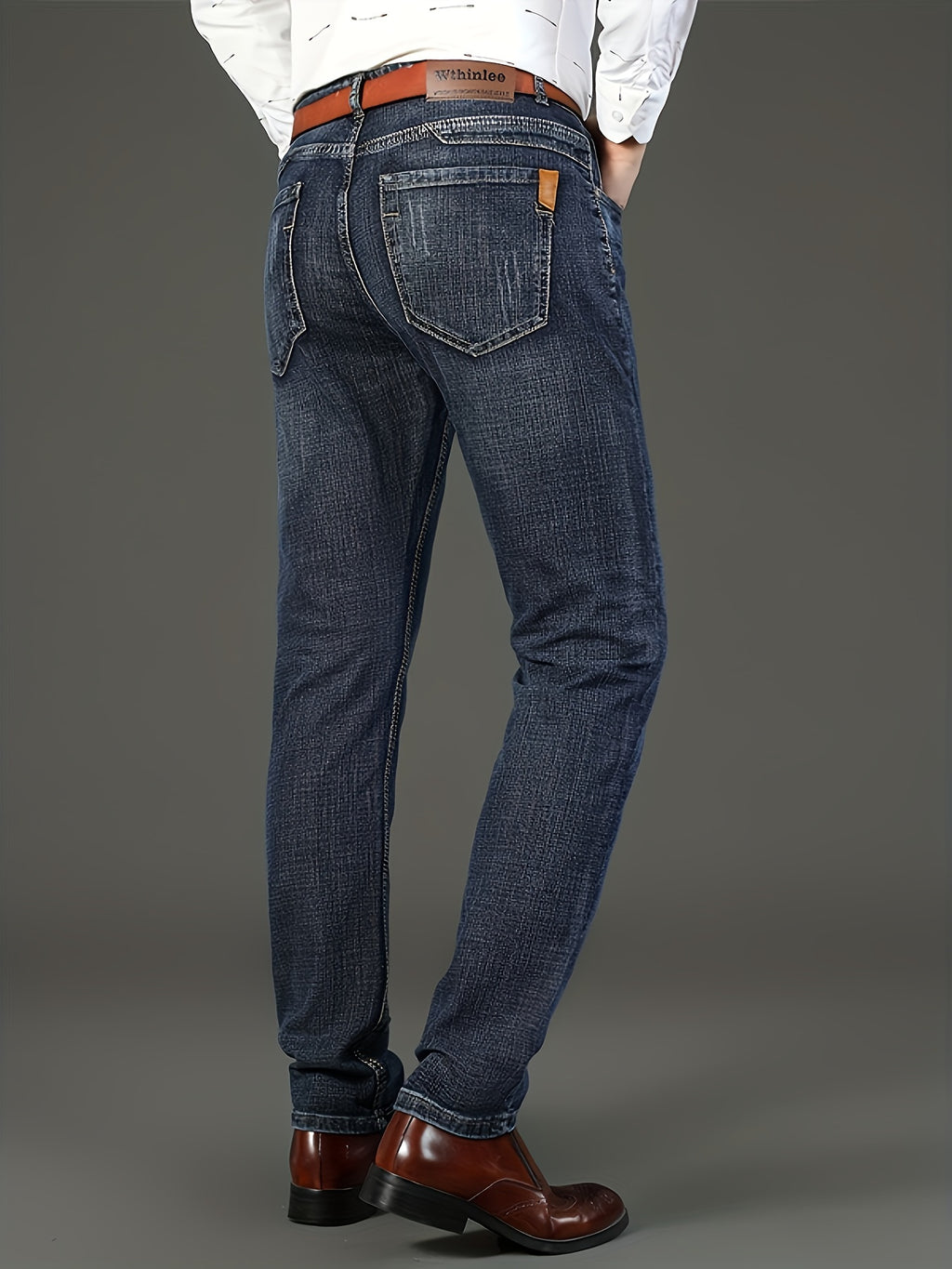 Men's Stretch Denim Trousers, Straight-Leg, Business Casual